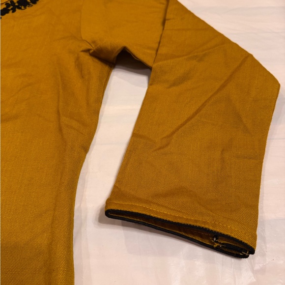 Mustard Long Sleeve Dress with Black Embroidery - Picture 6 of 7